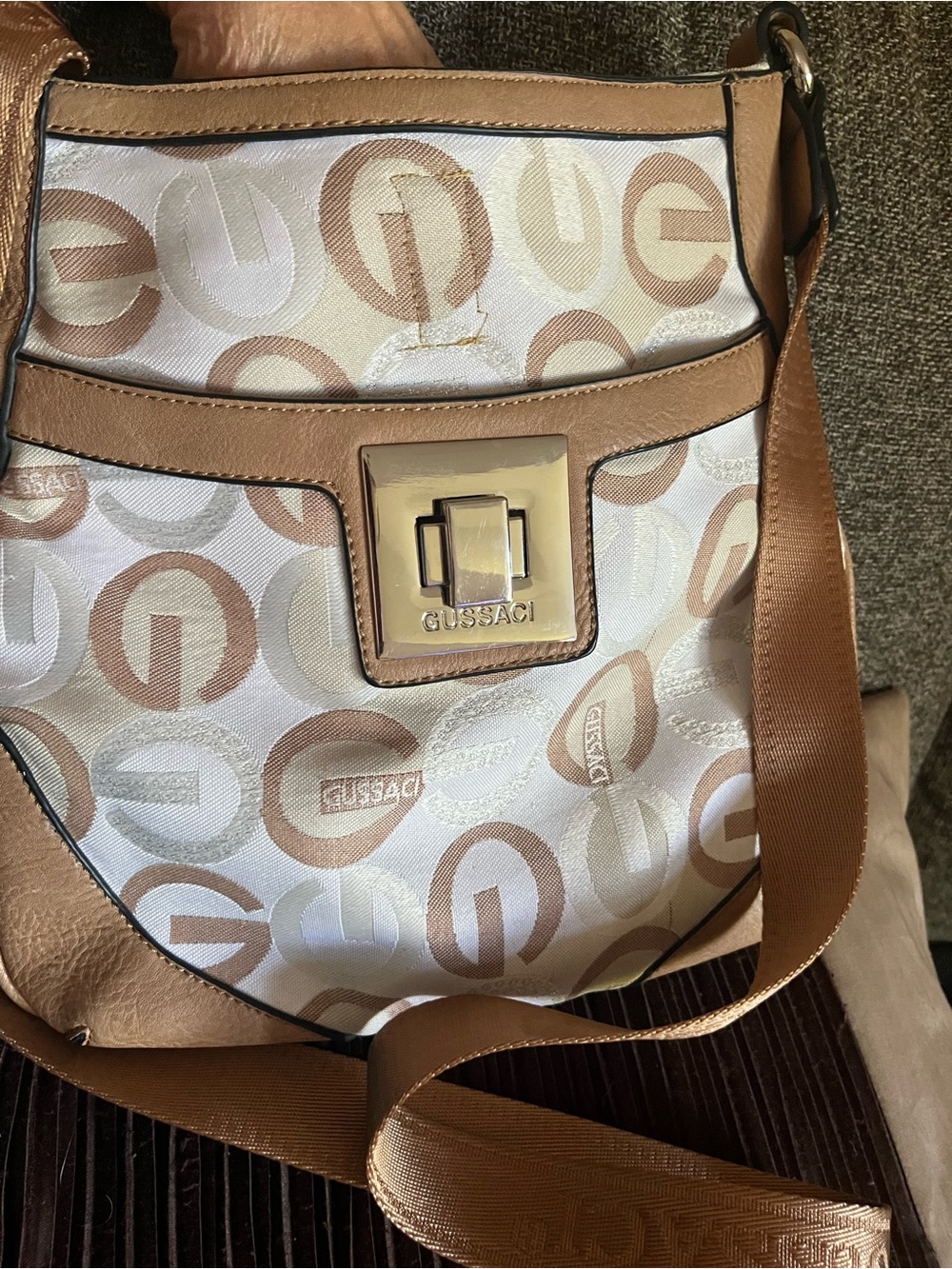 Gussaci Beige & Cream Crossbody Bag